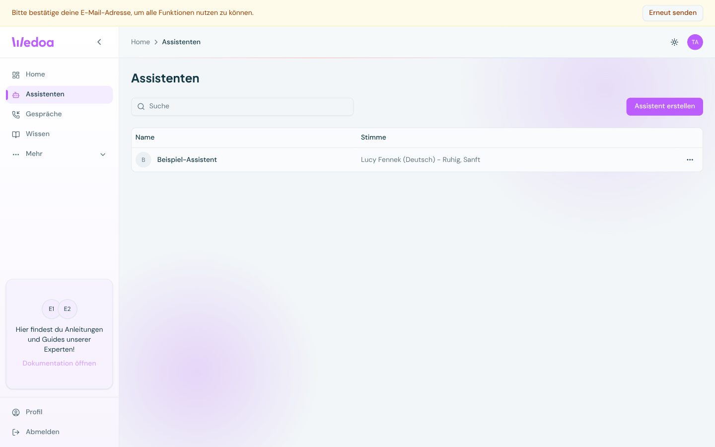 Übersicht der eingerichteten KI-Assistenten im Wedoa Backend