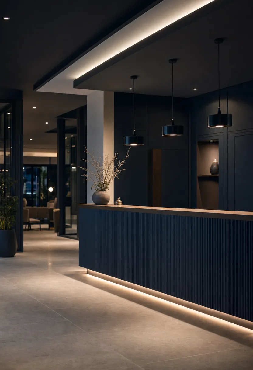 Menschenleere Hotelrezeption am Abend